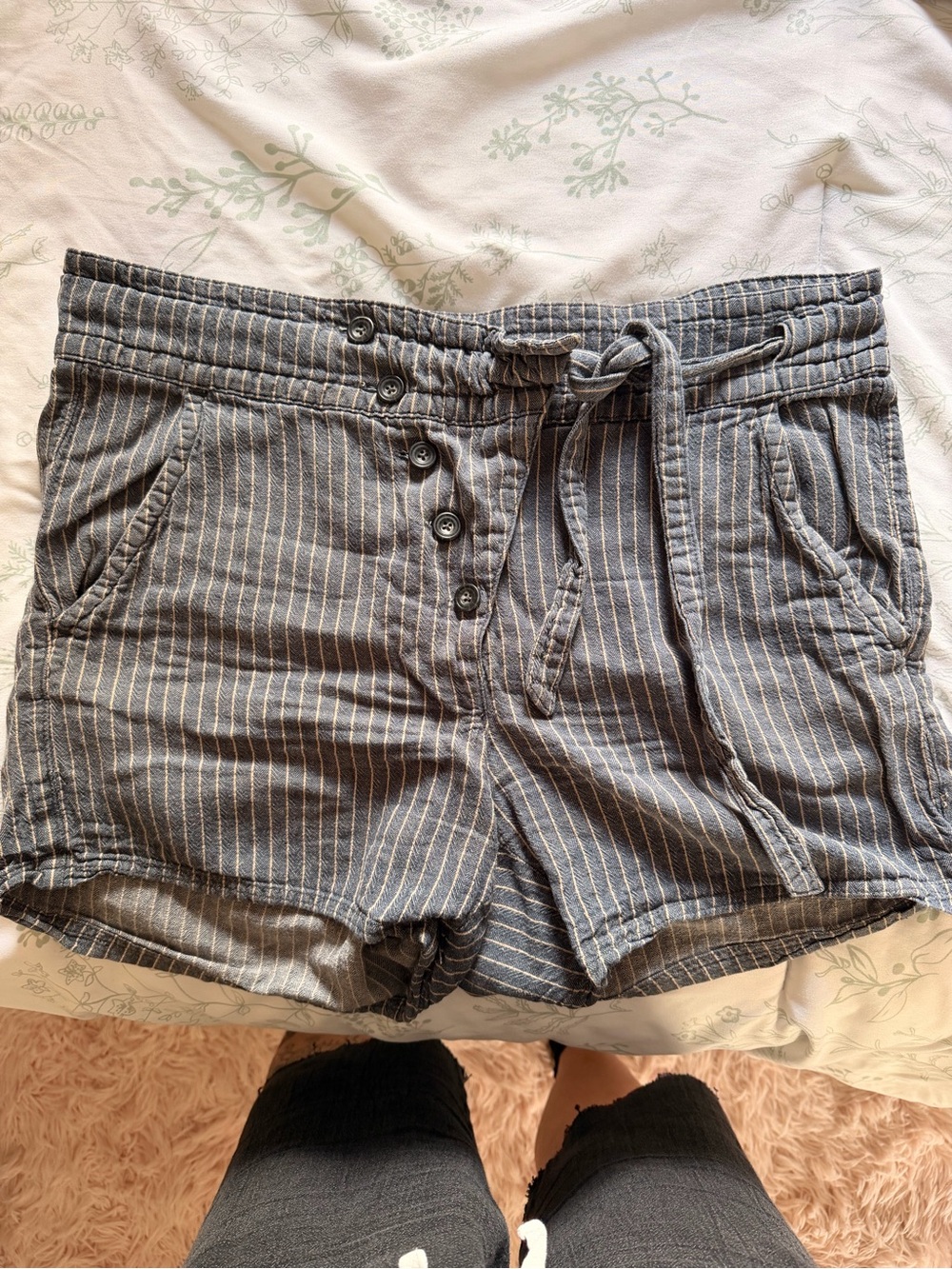 Free People Denim Pinstripe High-Rise Linen Shorts